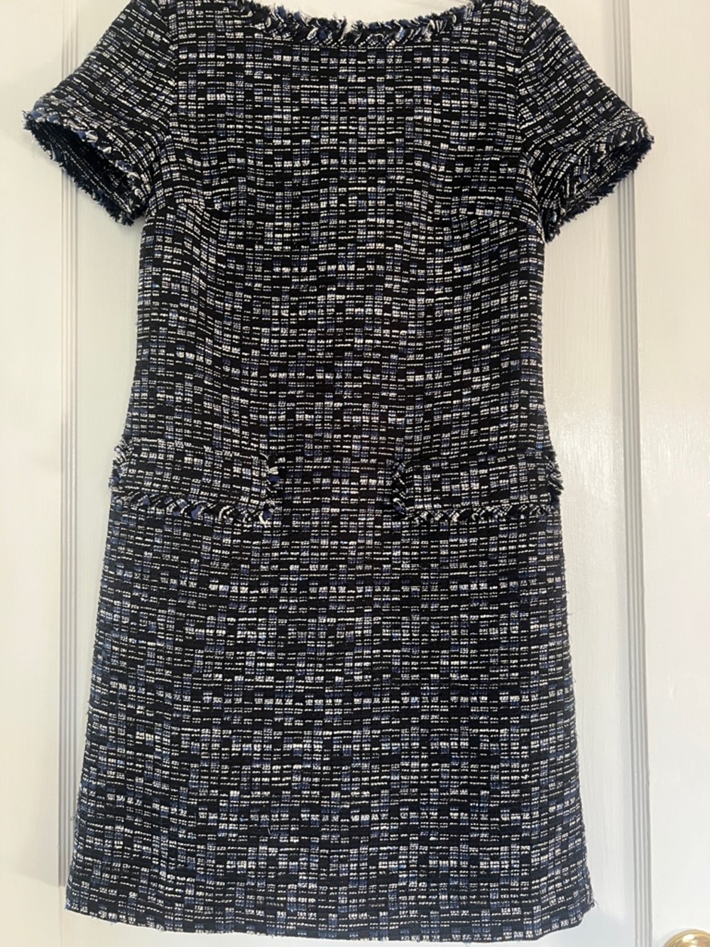 Banana Republic Navy and White Tweed Short-Sleeve Shift Dress